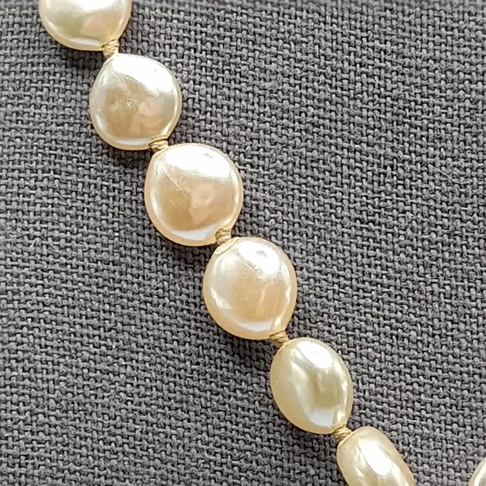 Vintage MONET Pearl Necklace Hand Knotted Toggle Clasp 17